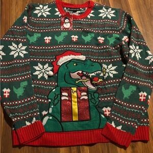 Blizzard Bay Festive Dinosaur Ugly Christmas Sweater - Green and Red